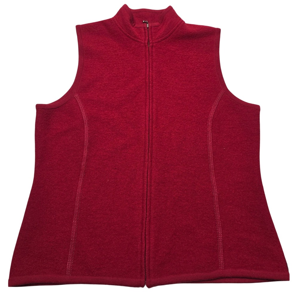 Woolrich Womens Ruby Red 100% Boiled Wool Full Zip Mock Neck Vest Size S 9529